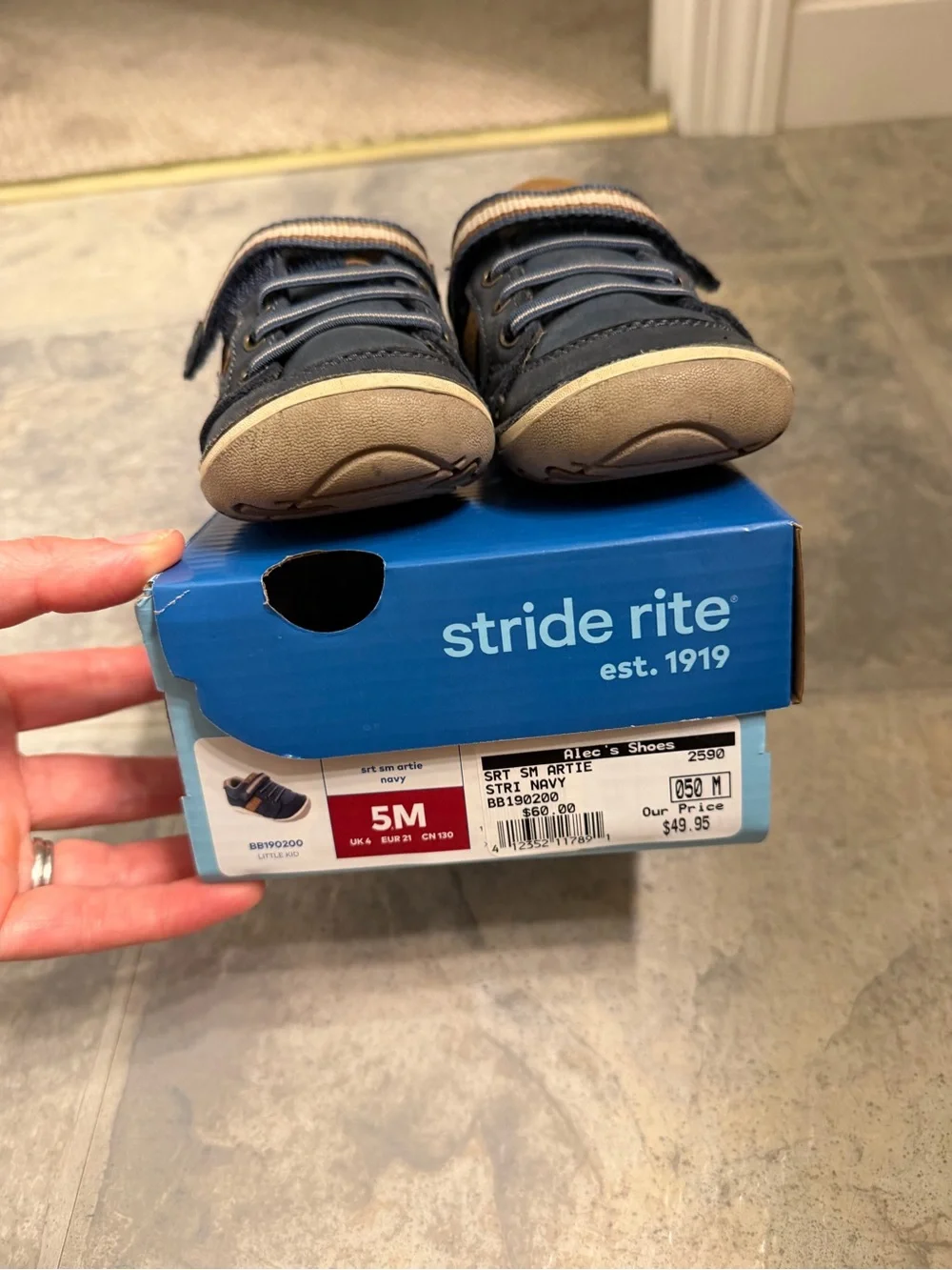 Stride Rite Boys Navy and Tan Hook-and-Loop Sneakers
